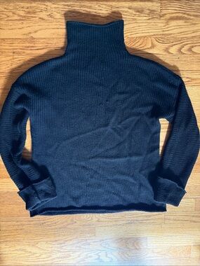 DKNY Black Funnel Neck Knit Wool Sweater
